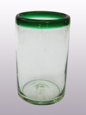 Vasos de Vidrio Soplado / Juego de 6 vasos grandes con borde verde esmeralda / Éstos artesanales vasos le darán un toque clásico a su bebida favorita.